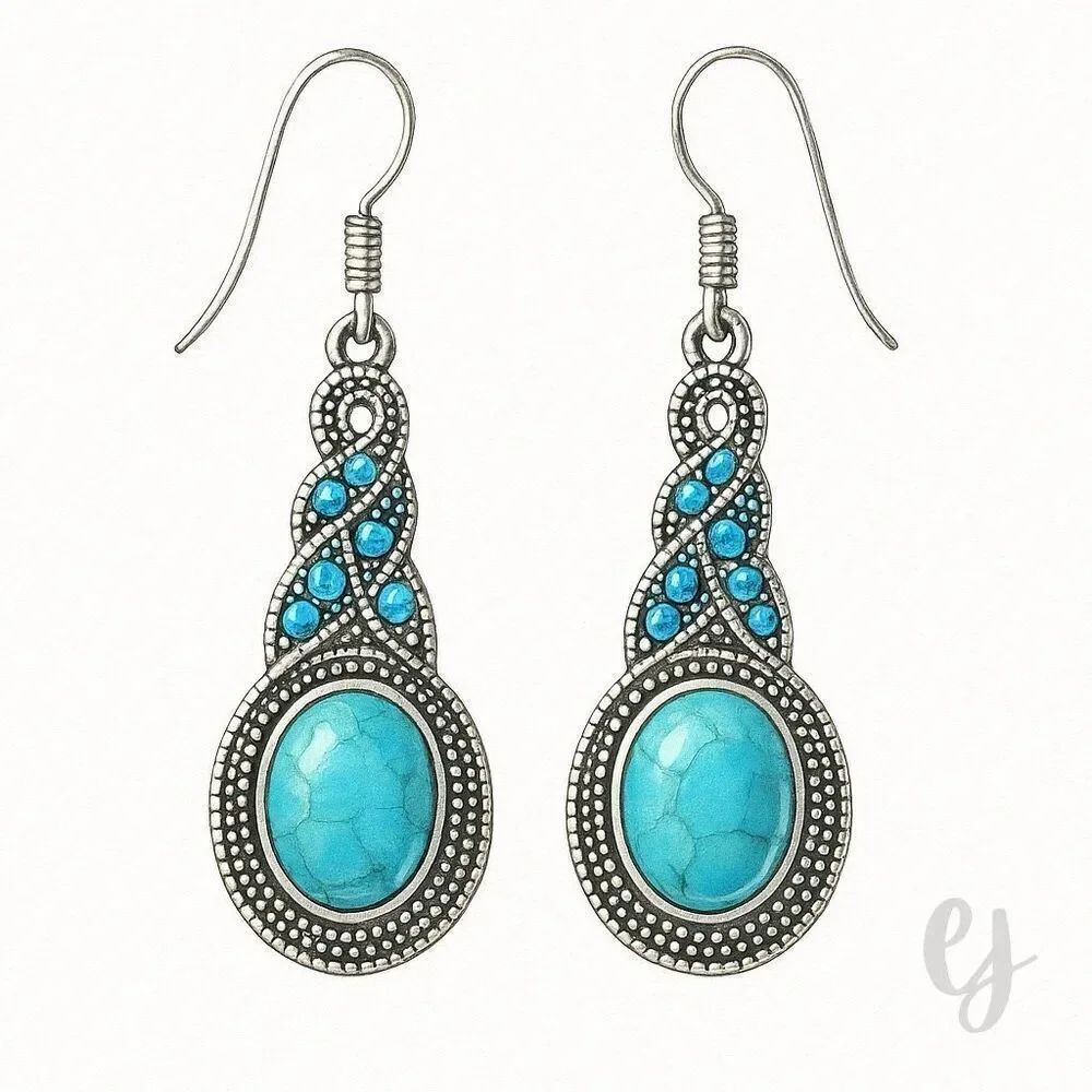 The Mavi Turquoise Blue Dangle Earrings in Silver Tone